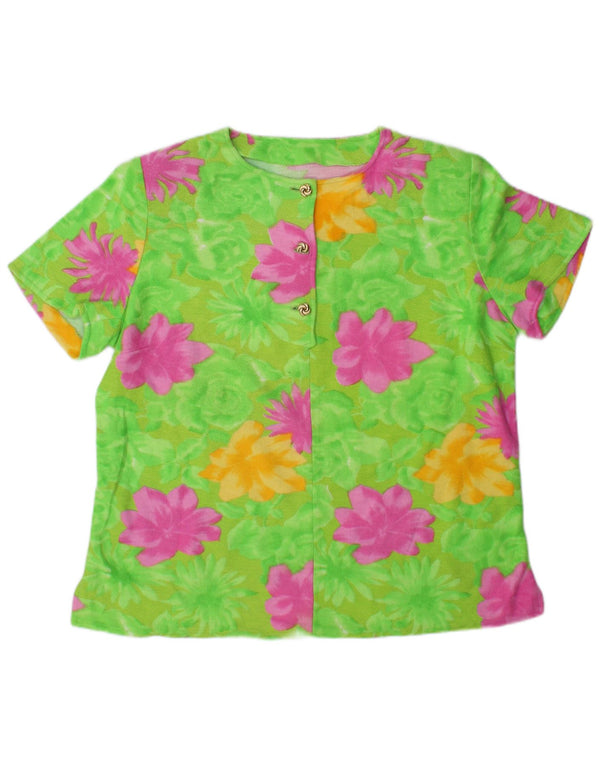 Blusa feminina vintage UK 16 grande verde floral