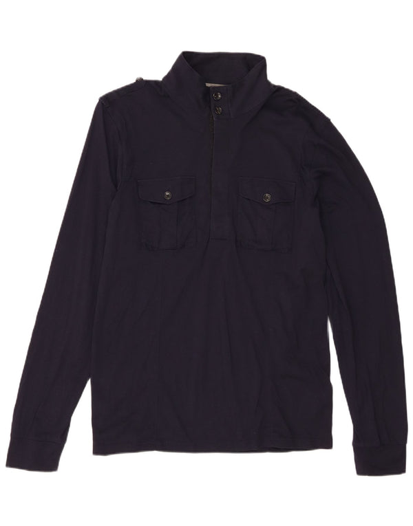 Reiss Top militar masculino manga comprida grande algodão azul marinho