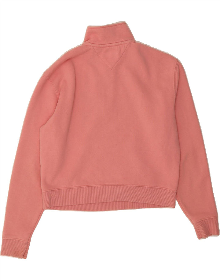 TOMMY HILFIGER Womens Oversized Crop Sweatshirt Jumper UK 6 XS Pink Vintage Tommy Hilfiger and Second-Hand Tommy Hilfiger from Messina Hembry 