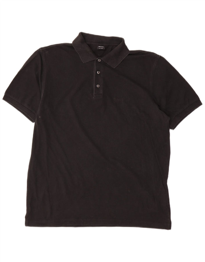Camisa polo masculina Hugo Boss grande algodão preto