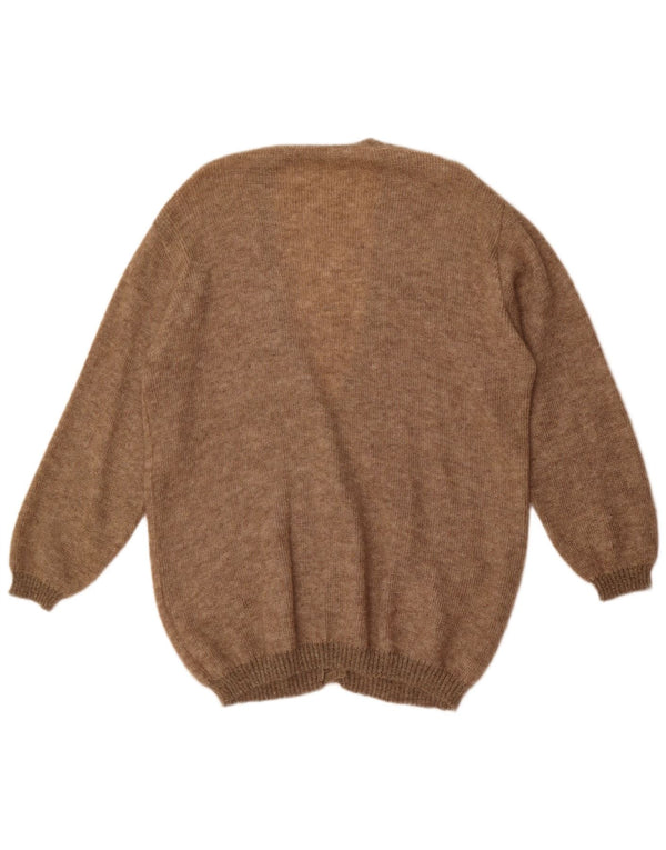 Suéter cardigã feminino vintage grande Reino Unido 14 mohair manchado marrom médio