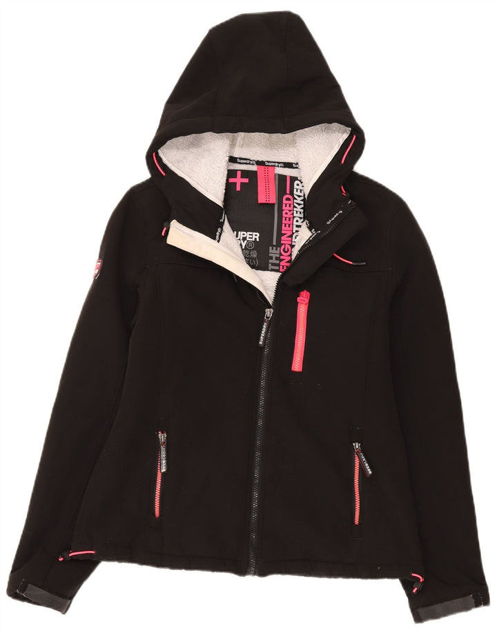 Jaqueta corta-vento feminina Superdry com capuz UK 12 médio preto
