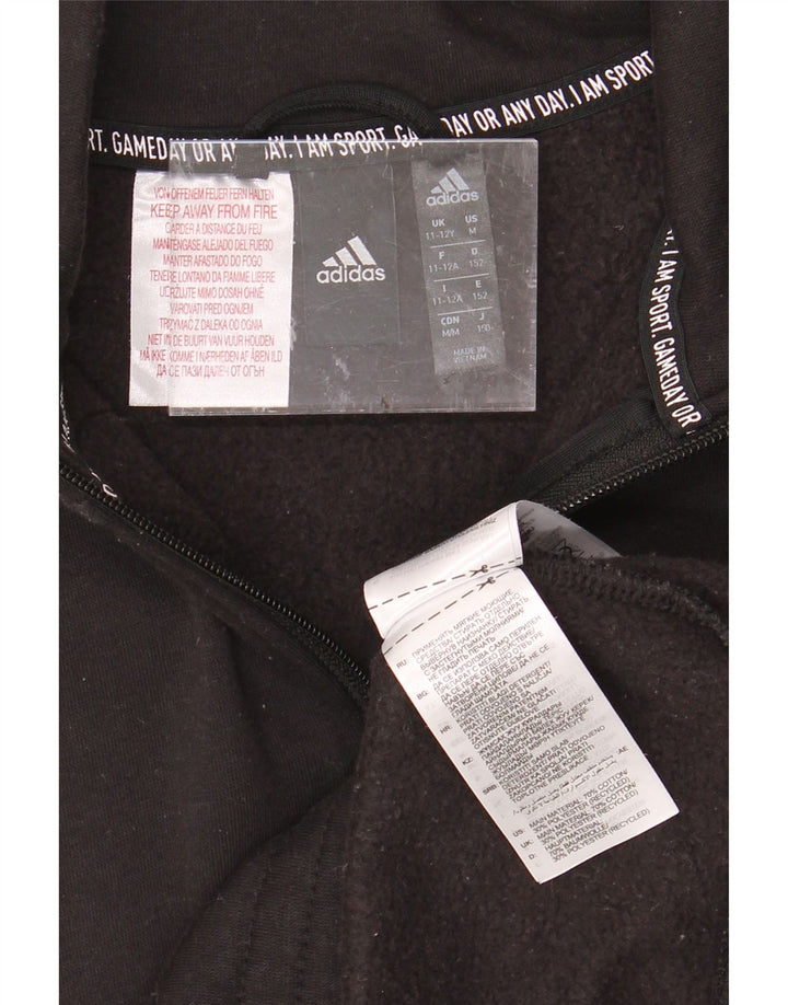 ADIDAS Boys Graphic Zip Neck Sweatshirt Jumper 11-12 Years Black Cotton Vintage Adidas and Second-Hand Adidas from Messina Hembry 