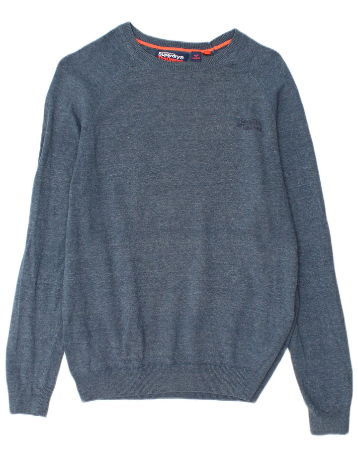 Suéter feminino Superdry com gola canoa UK 14 algodão azul médio