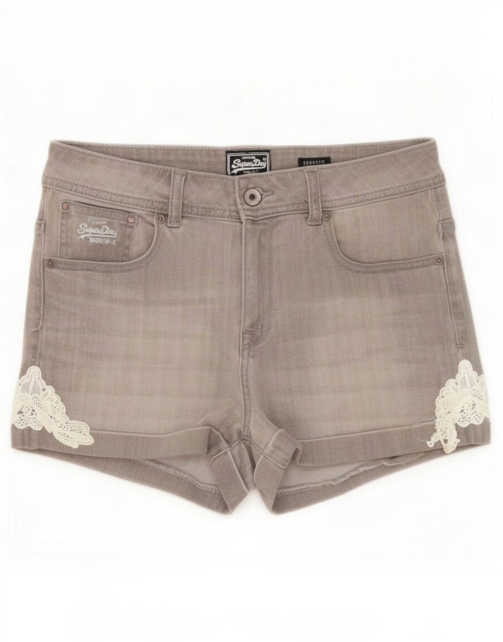 Shorts jeans feminino Superdry médio W30 algodão cinza