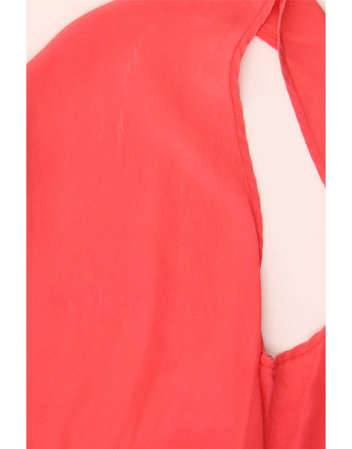 Blusa feminina vintage sem mangas UK 14 seda vermelha média