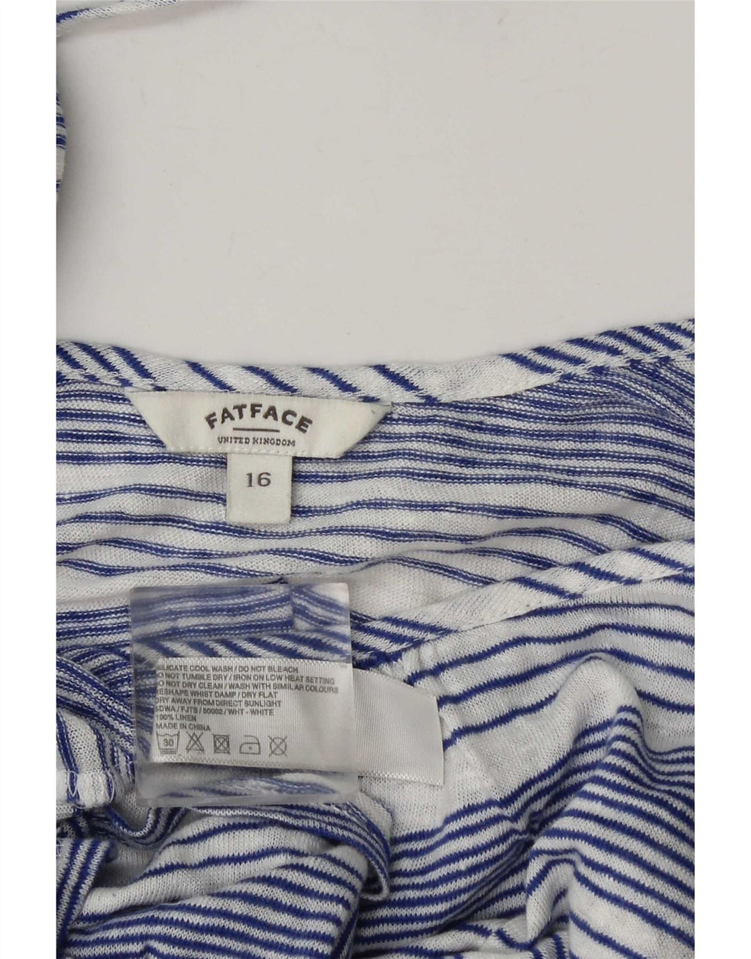 Blusa feminina Fat Face Top UK 16 linho listrado azul grande