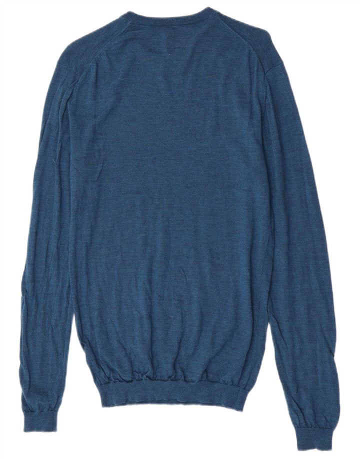 Jack Wills Suéter masculino com gola redonda, lã merino azul médio