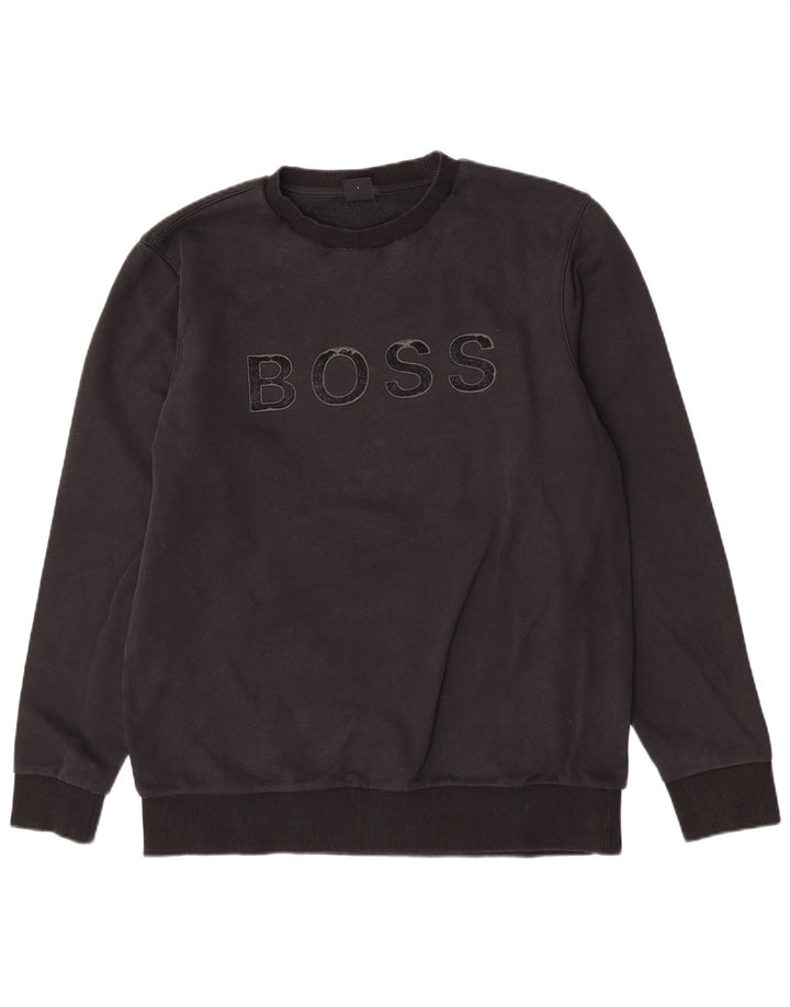 Hugo Boss Mens Graphic Regular Fit Moletom Jumper Grande Algodão Preto