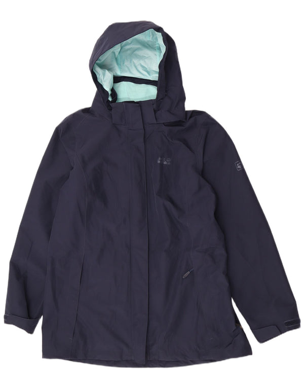 Jack Wolfskin Womens Hooded Regular Fit Rain Jacket UK 18 XL Navy Blue