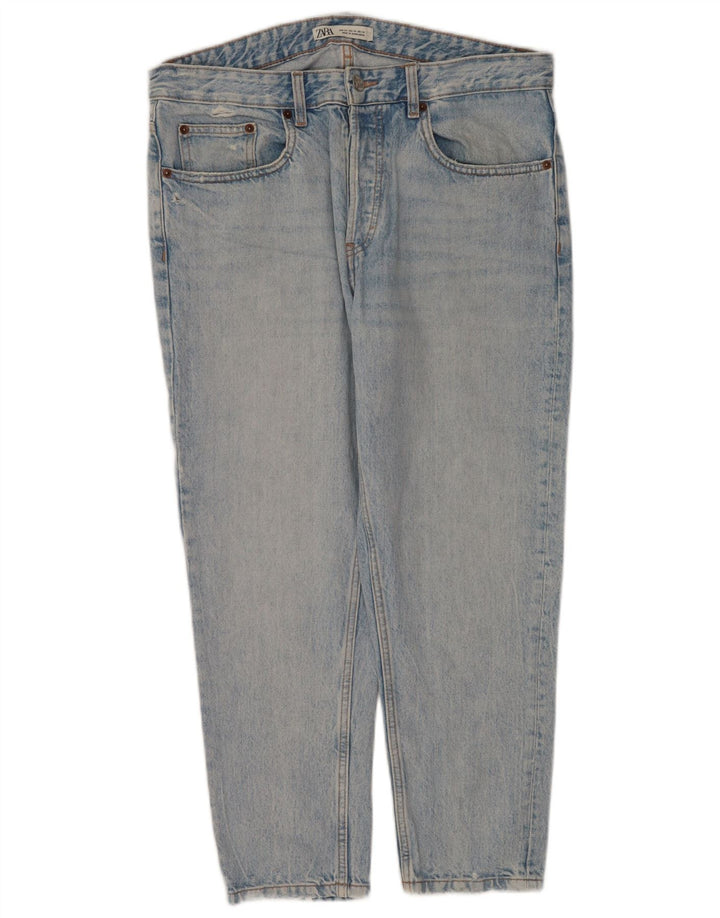 Zara Calça jeans masculina cortada EU 44 grande W34 L25 azul algodão