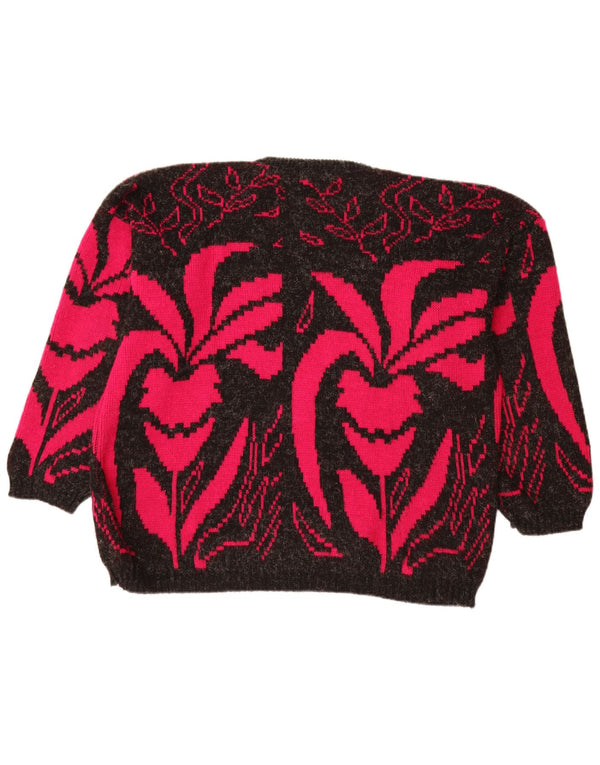 Suéter feminino VINTAGE com gola canoa UK 20 2XL acrílico floral preto