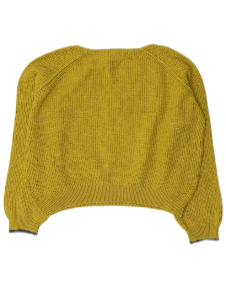 Suéter feminino branco com decote em V, UK 12, médio, amarelo