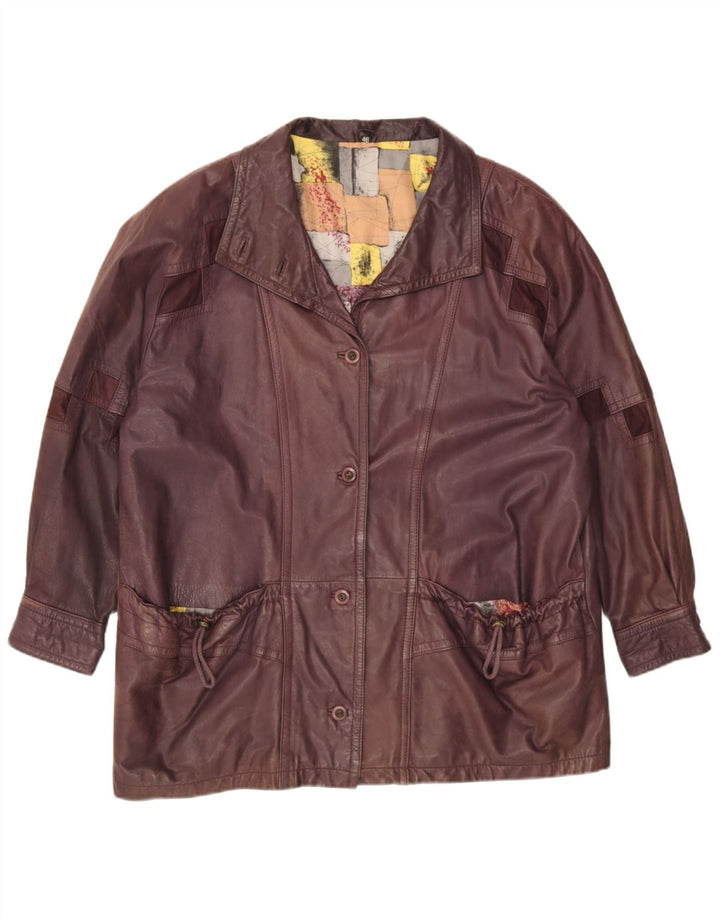 Jaqueta de couro feminina vintage IT 46 grande Borgonha geométrica