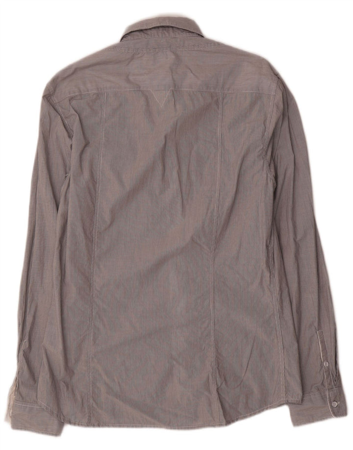 Camisa masculina Guess de algodão listrado cinza médio