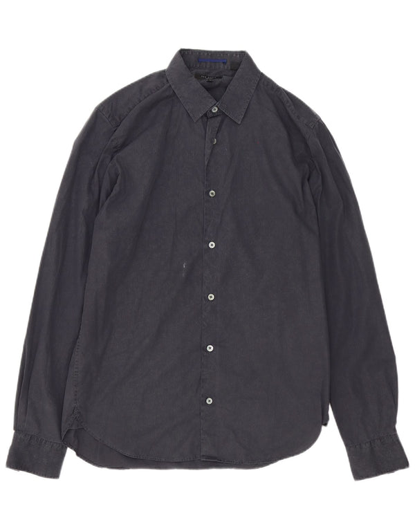 Camisa masculina Ted Baker tamanho 3 algodão listrado cinza médio
