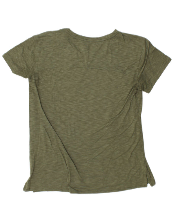 Camiseta feminina L.L.BEAN UK 10 pequena poliéster manchado cáqui