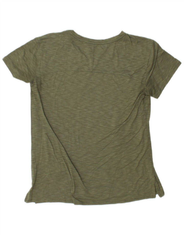 Camiseta feminina L.L.BEAN UK 10 pequena poliéster manchado cáqui