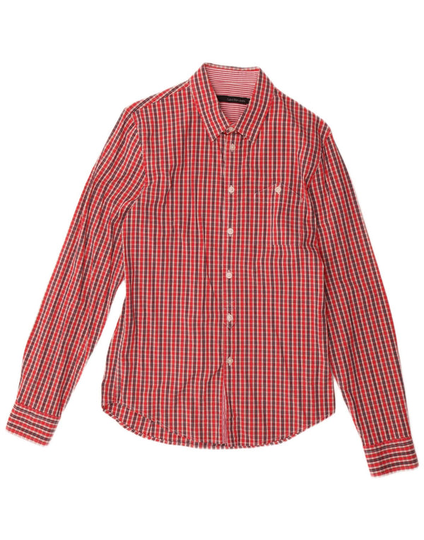 Camisa masculina Calvin Klein Jeans média xadrez vermelha de algodão