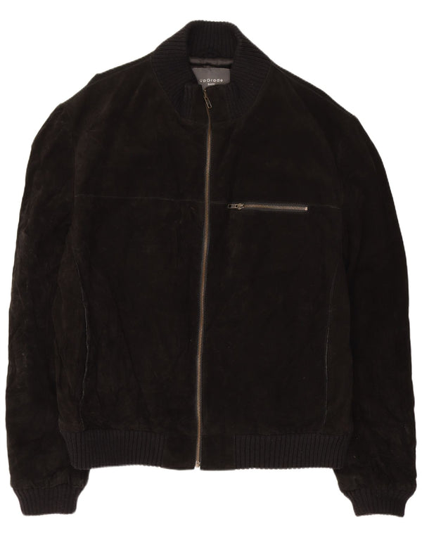 Jaqueta bomber de camurça masculina vintage Reino Unido 44 2XL couro preto