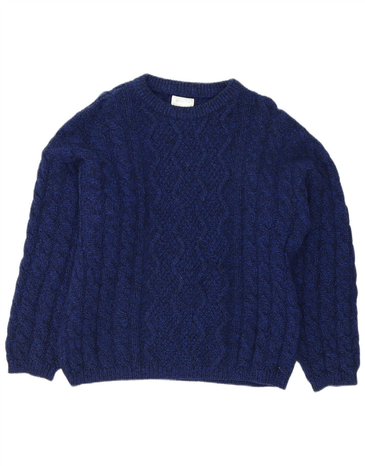 Suéter masculino Benetton com gola canoa IT 50 lã virgem azul marinho médio
