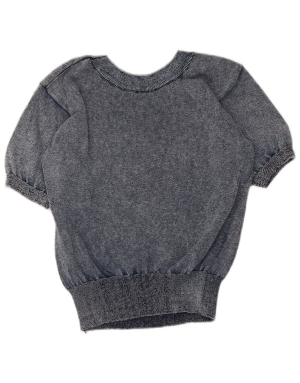 Suéter feminino vintage com gola canoa e decote em barco, reino unido, 10, pequeno, azul, floral