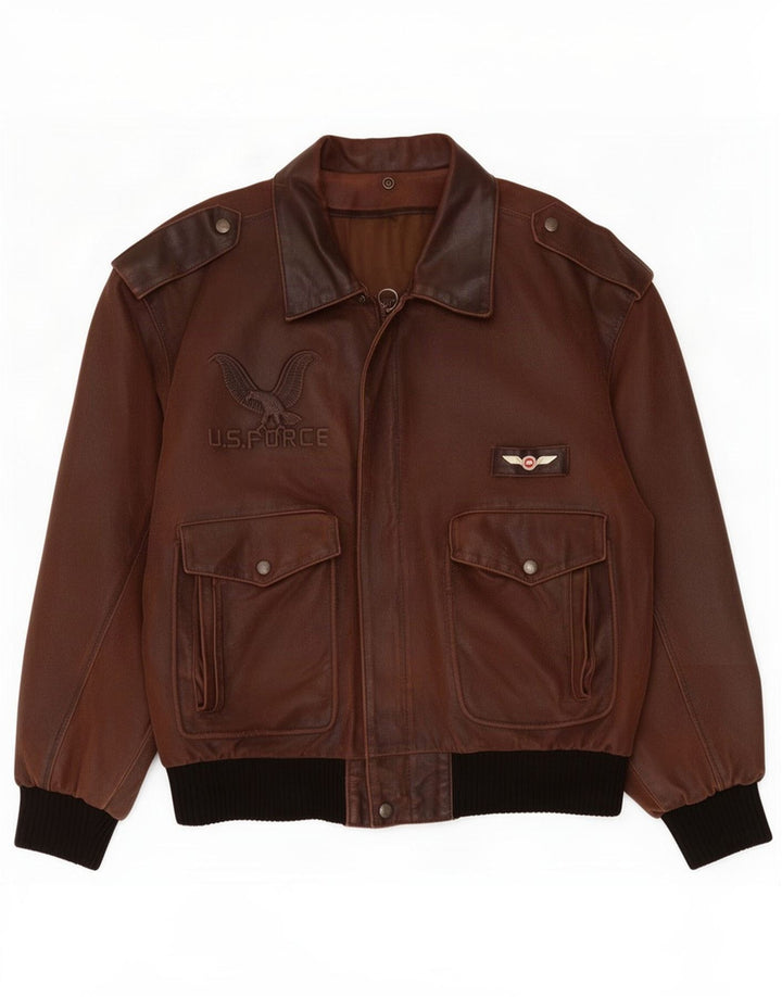 Jaqueta de couro masculina da Força Aérea dos EUA IT 52 XL Brown Colourblock