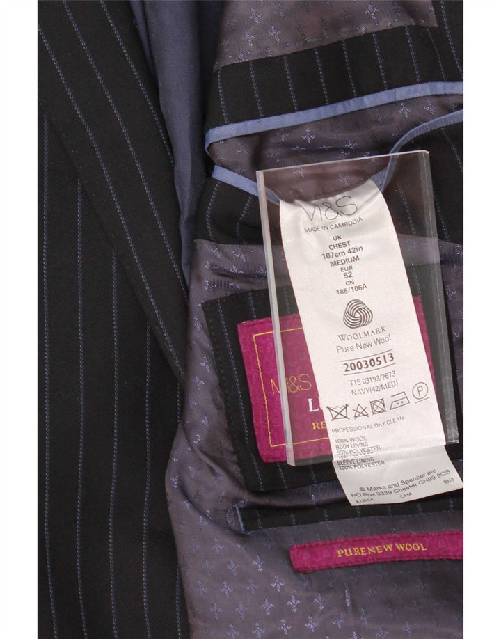 Jaqueta blazer masculina de 2 botões Marks & Spencer Reino Unido 42 grande listra azul marinho