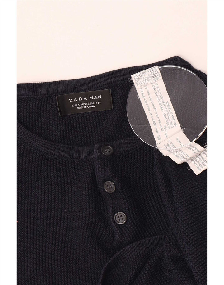 Zara Suéter masculino com gola com botão pequeno acrílico azul marinho
