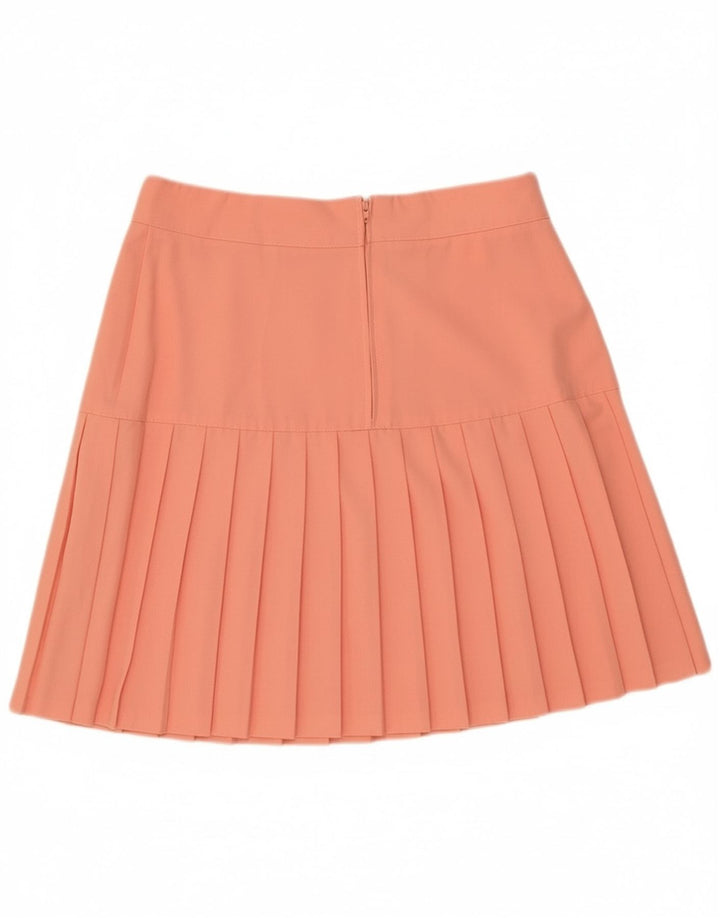Saia plissada feminina vintage EU 42 grande poliéster laranja W30