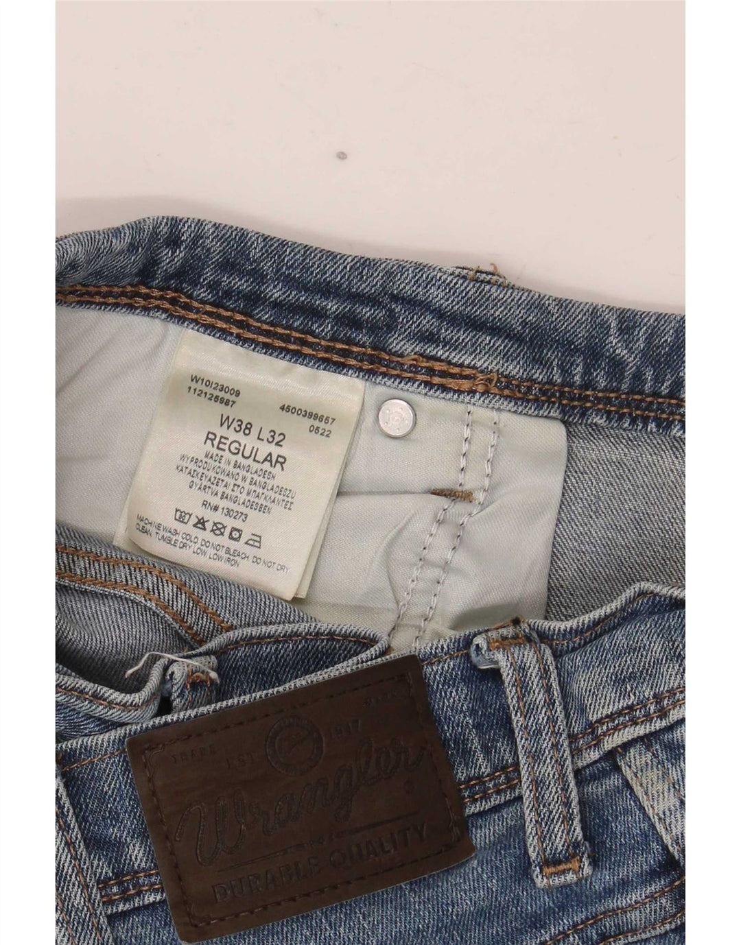 Wrangler masculino regular fit jeans reto W38 L32 algodão azul