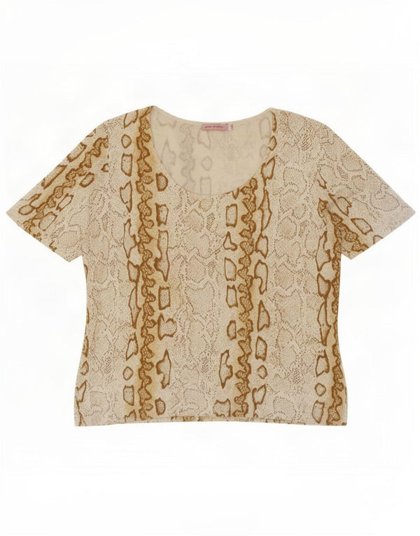 Blusa feminina vintage top IT 46 grande bege estampa animal