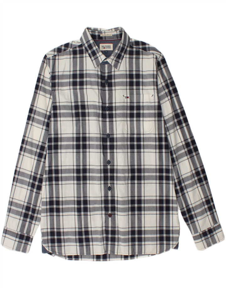 Camisa masculina TOMMY HILFIGER algodão xadrez cinza médio