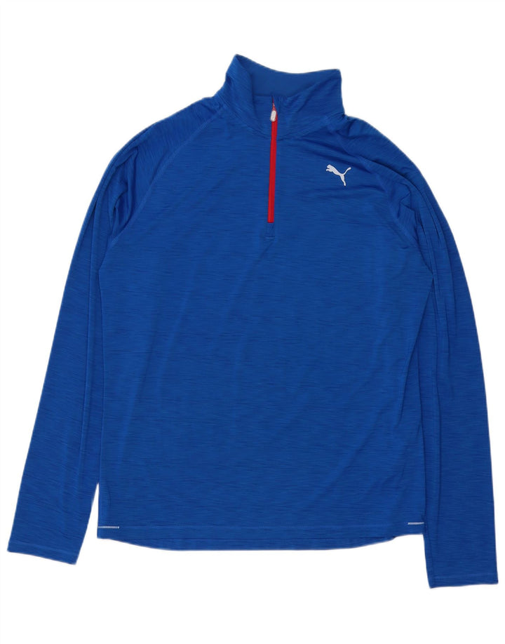 Top masculino Puma com zíper e manga comprida em poliéster manchado azul grande