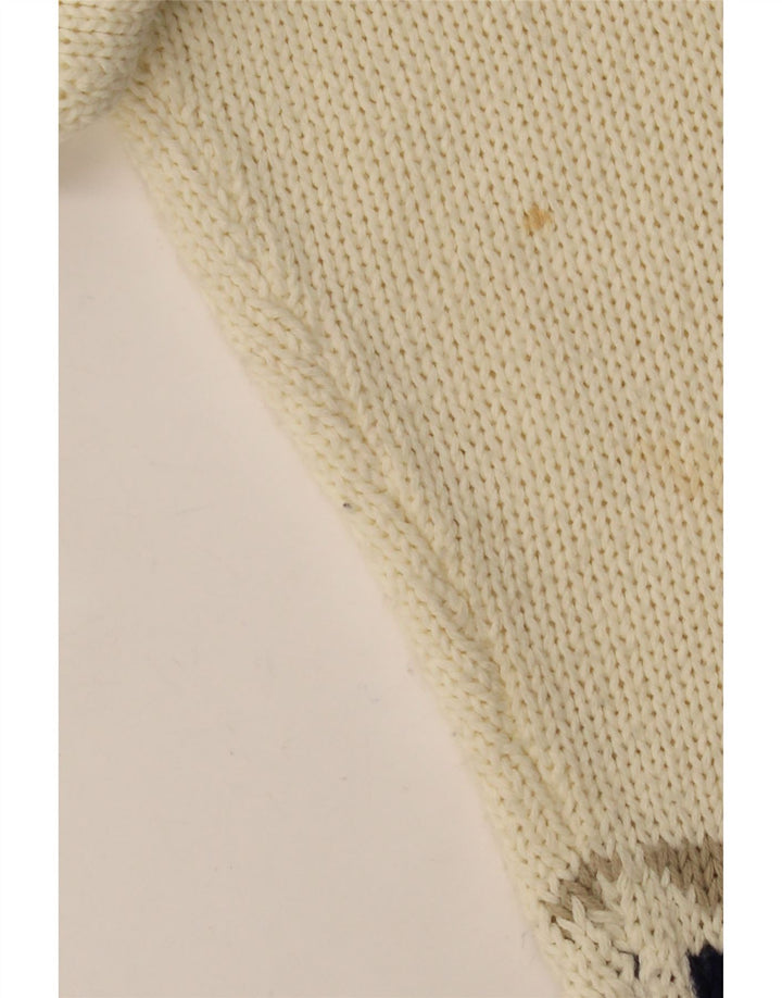 Suéter cardigã feminino VINTAGE grande Reino Unido 10 pequeno geométrico branco