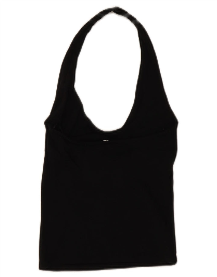 Zara Womens Crop Halter Top UK 12 Médio Algodão Preto