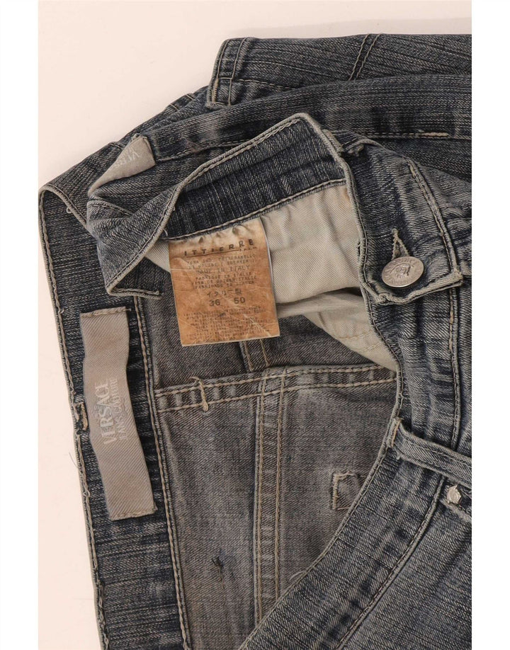 Jeans retos femininos Versace IT 50 XL W36 L30 azul algodão