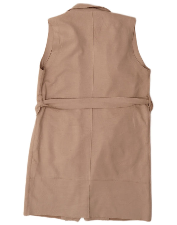 Zara Womens Longline Gilet UK 16 Grande Poliéster Bege