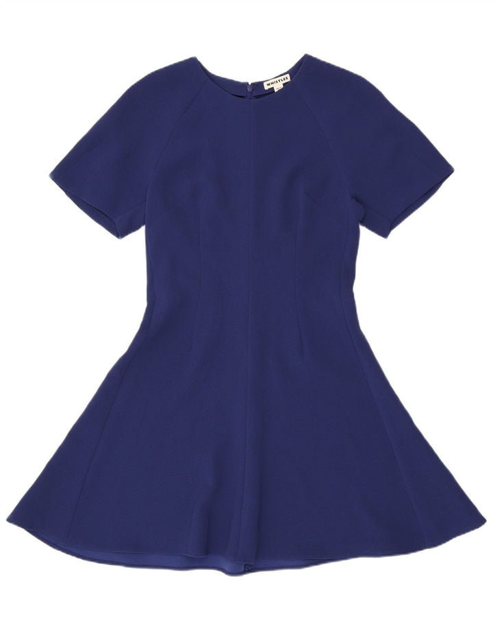 WHISTLES Vestido feminino evasê UK 12 poliéster azul marinho médio