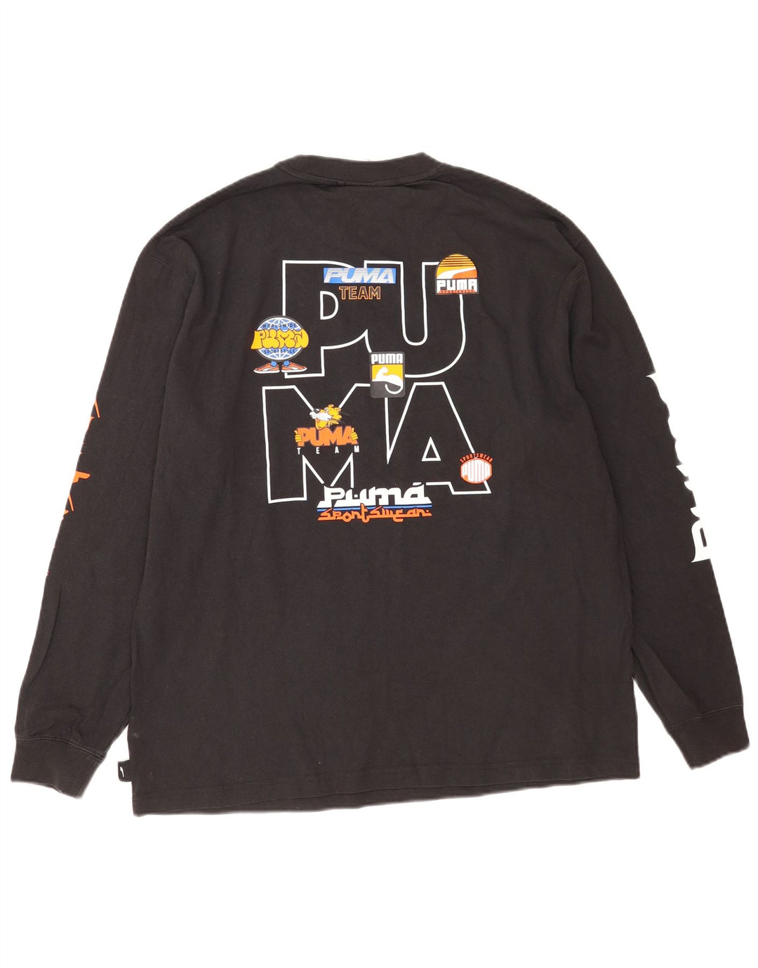 Puma Mens Graphic Top Manga Longa Grande Algodão Preto