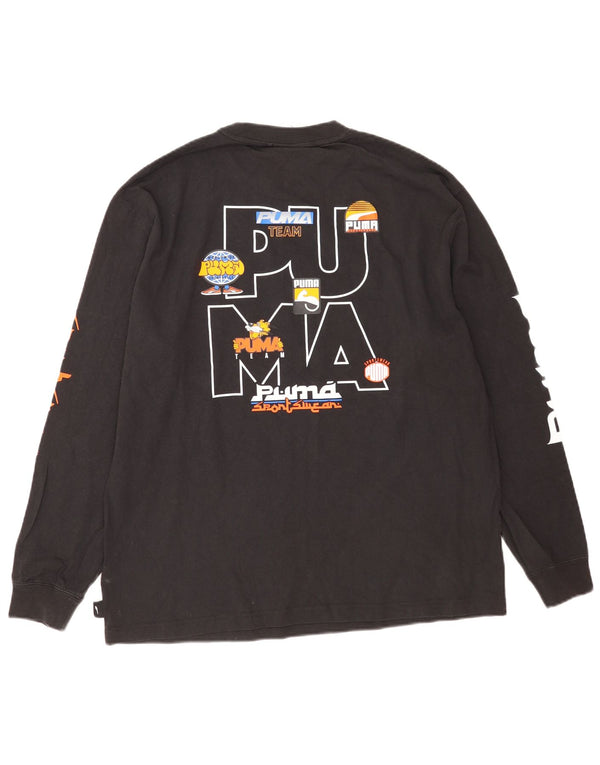 Puma Mens Graphic Top Manga Longa Grande Algodão Preto