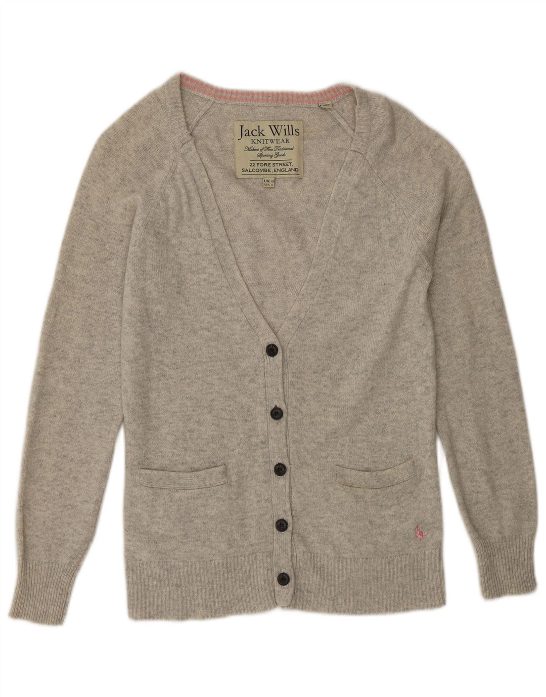 Suéter cardigã feminino Jack Wills Reino Unido 10 lã cinza pequena