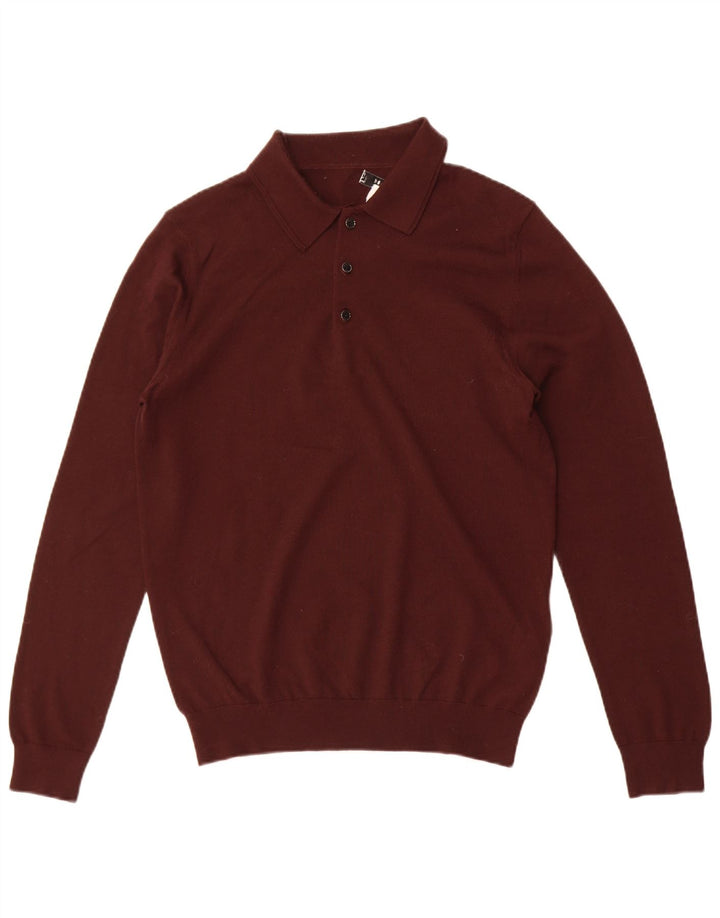 Suéter masculino Reiss com gola polo e lã merino marrom médio