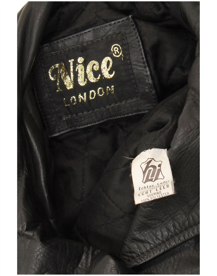 Jaqueta feminina vintage de couro para motociclista Reino Unido 16 grande couro preto