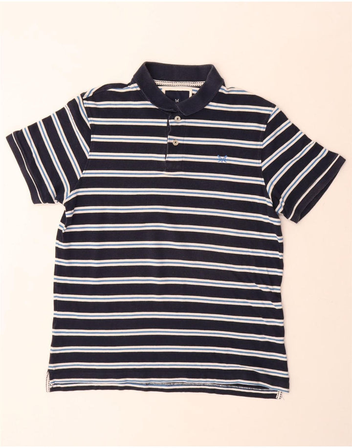 Camisa polo masculina Crew Clothing grande algodão listrado azul marinho