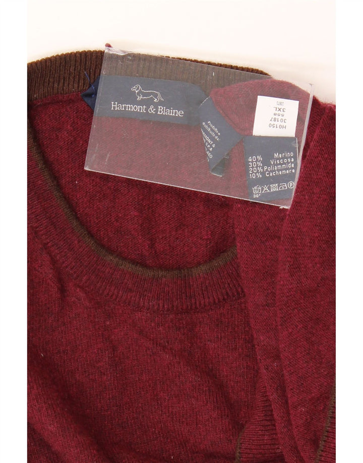 Suéter masculino HARMONT & BLAINE com gola redonda 3XL lã Merino Borgonha