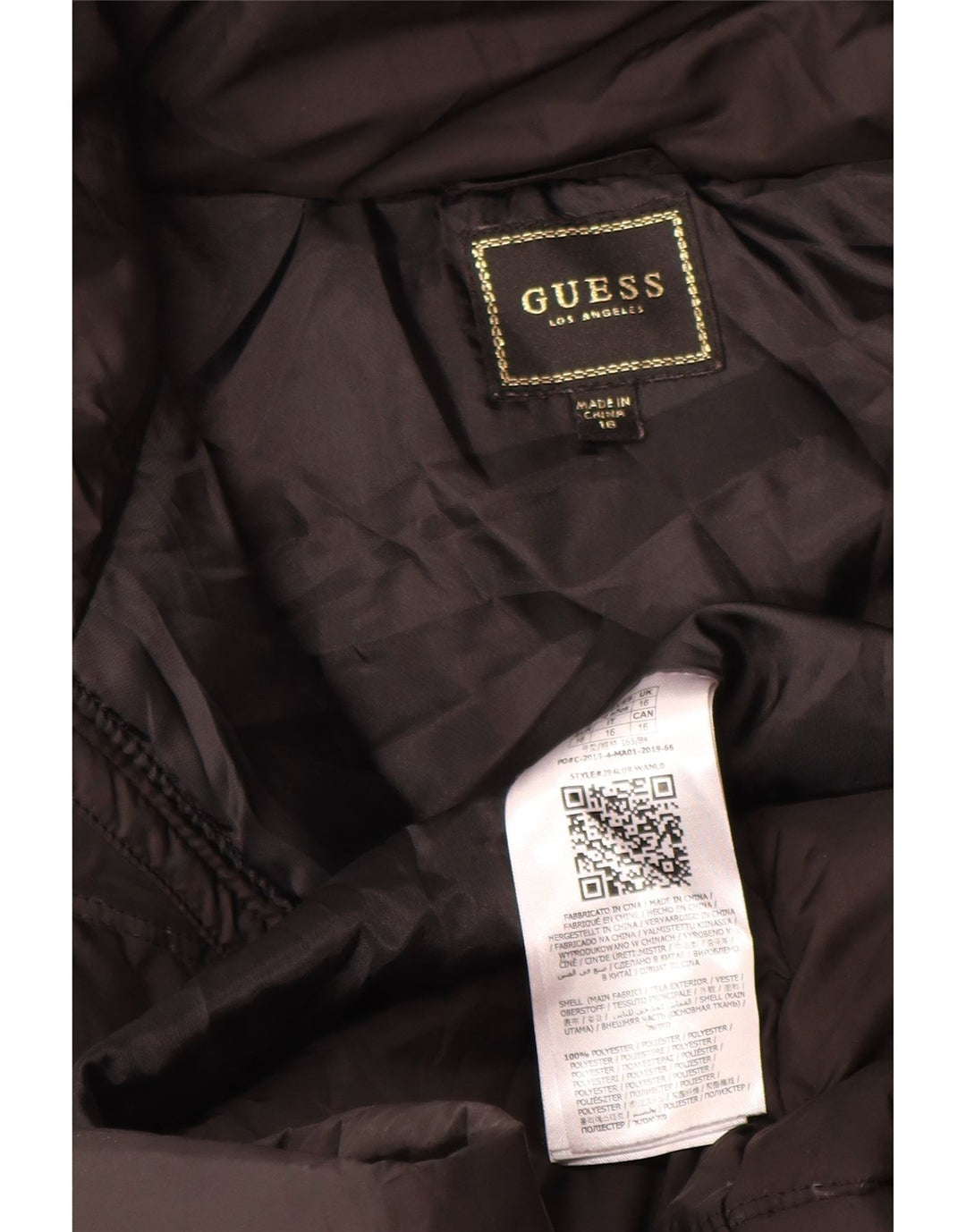 Casaco acolchoado com capuz Guess Girls 15-16 anos poliéster preto