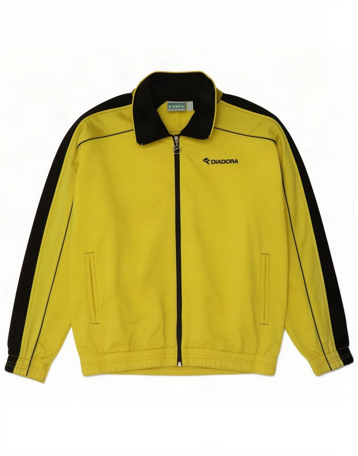 Diadora Mens Tracksuit Top Jacket UK 36 Small Yellow Colourblock Poliéster