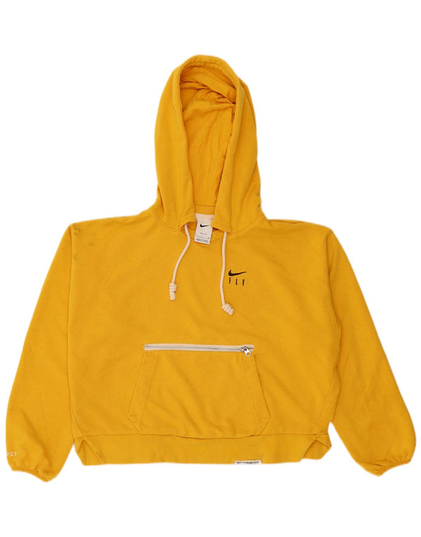 Nike Womens Crop Oversized Hoodie Jumper UK 10 Pequeno Algodão Amarelo