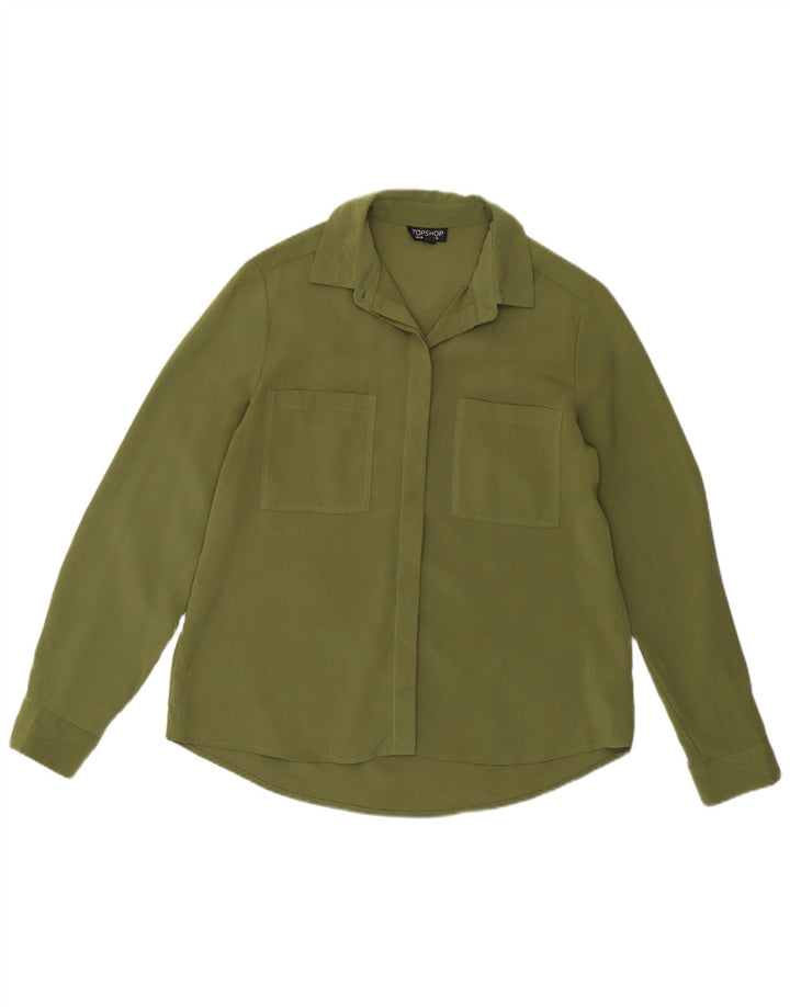 Blusa feminina Topshop UK 10 pequena poliéster cáqui